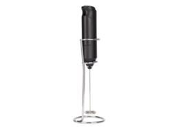 Espumador de leche de mano de acero inoxidable, batidor eléctrico para bebidas con soporte para café
