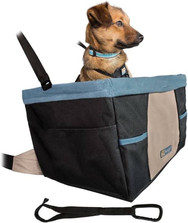 Kurgo Rover Asiento de coche para perros elevador mascotas incluye correa seguridad negroazul silla 40.6 x 30.5 20.3