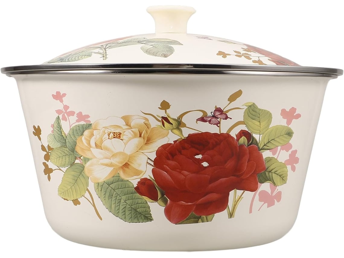 Bol De Esmalte Vintage Con Tapa, Diseño Retro Sencillo, Recipiente Para Alimentos