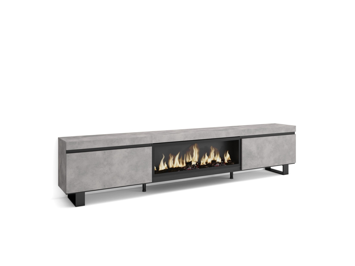 Mueble TV, Televisión, 267x35x57cm, Para TV Gran Formato, Chimenea Eléctrica Xxl, Diseño Industrial, Cemento
