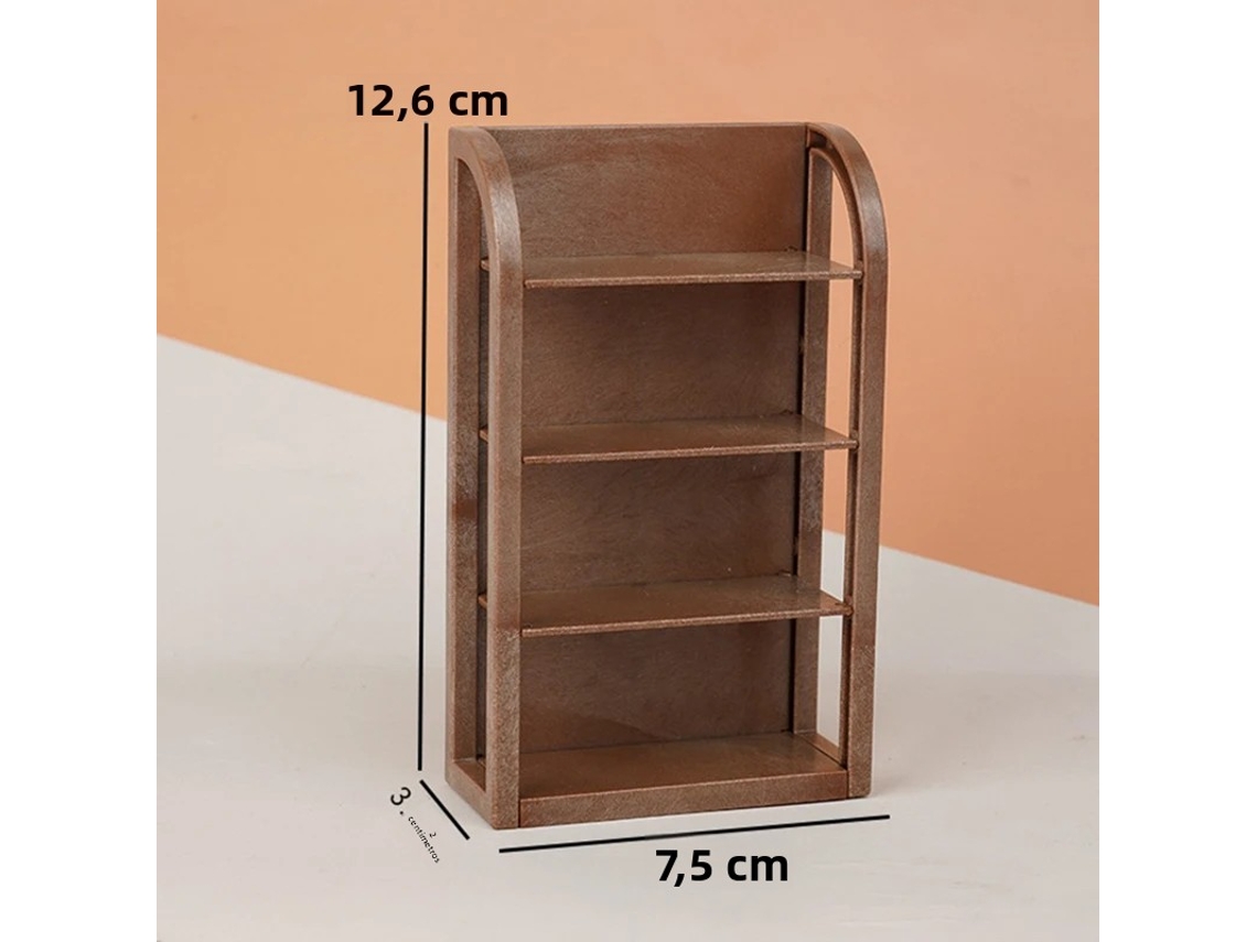 Estante de exhibición en miniatura para casa de muñecas, estante de almacenamiento, juguete decorativo para decoración de juegos (marrón)