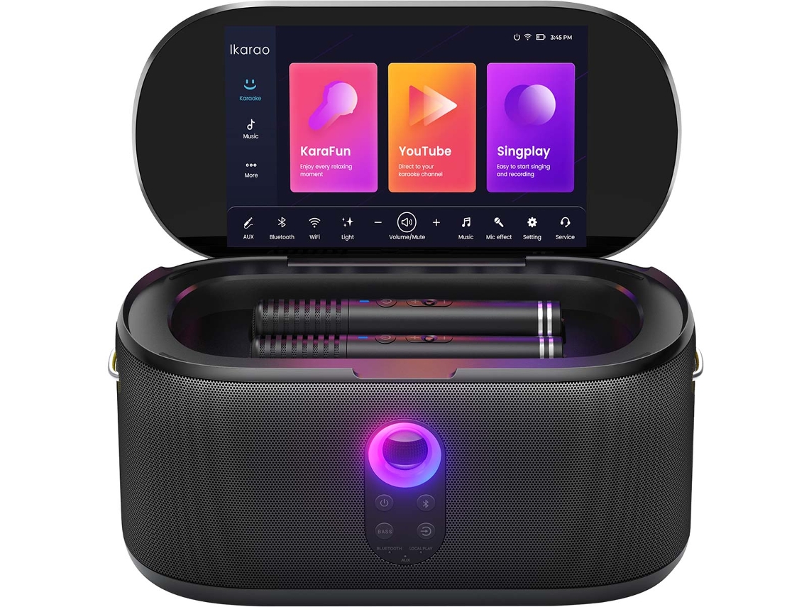 Karaoke Portátil IKARAO-SHELLS1 con Pantalla Táctil (2 micrófonos inalámbricos - Bluetooth  -  Wi-Fi - HDMI)