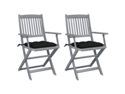Sillas plegables de exterior de acacia maciza de 2 piezas con cojines DKD Home Decor