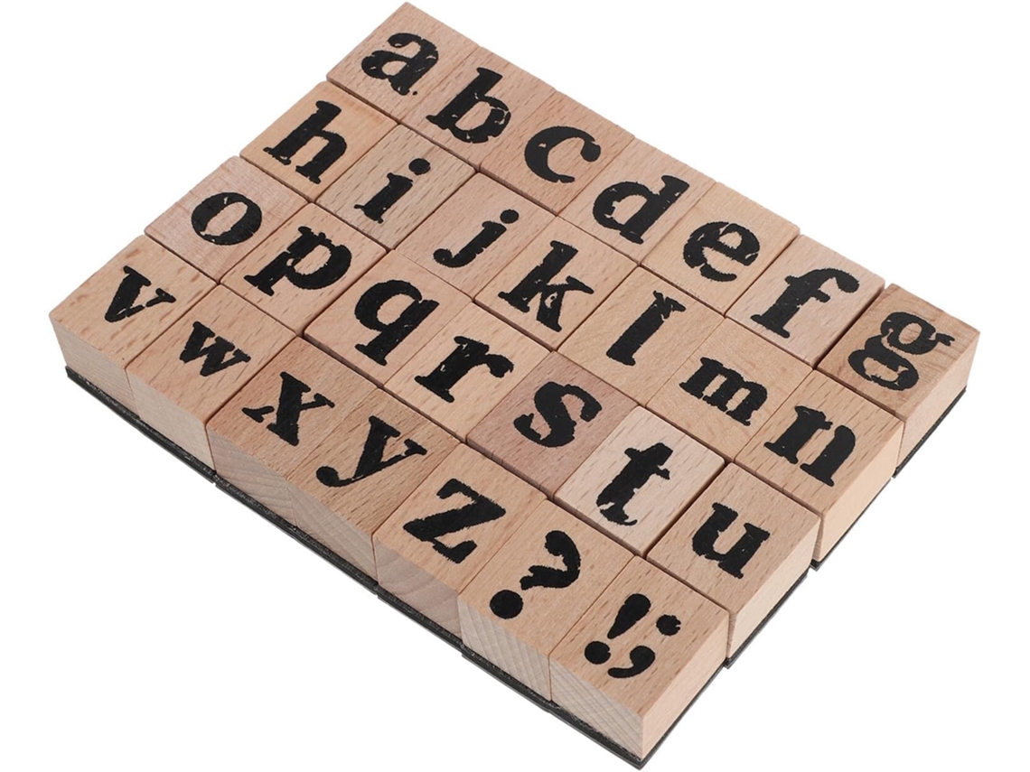 Juego De 28 Sellos De Madera Vintage, Letras Minúsculas Del Alfabeto, Sellos De Goma