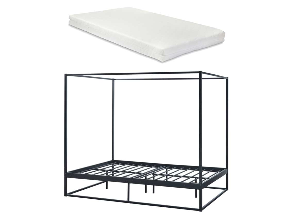 Cama con Dosel Kristianstad [ES.CASA] Metal Negro (206x145x180cm)