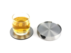 MEOIRUERY 6uds Posavasos de Acero Inoxidable para Bebidas, Redondos con Base EVA Antideslizante, para Café, Hotel y Hogar