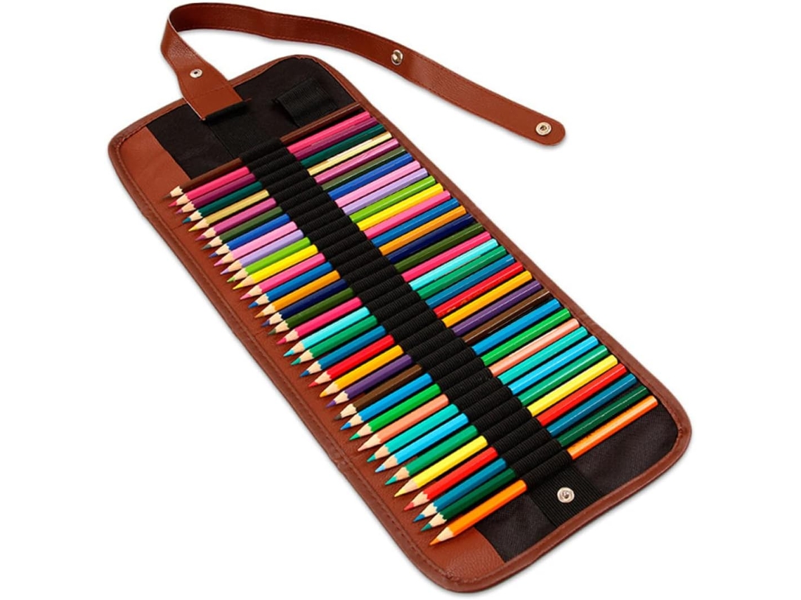 Estuche Enrollable Para Lápices Con Compartimentos Para Bolígrafos De Colores Y Pinceles De Acuarela.