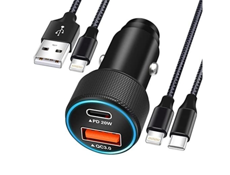 Cargador de Coche CHRONUS QP-Charge22901-9hmy Duplo (Tipo C - USB Negro)