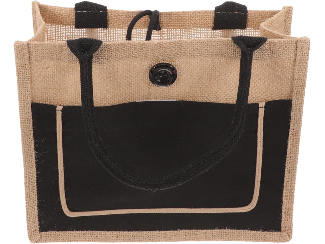 Bolso Tote De Lona De Yute Negro Impermeable Nuobesty, Bolso Grande Reutilizable Con Botones.