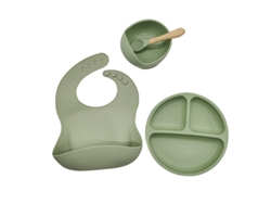 Juego De 4 Utensilios De Silicona Para La Alimentación Del Bebé - Verde