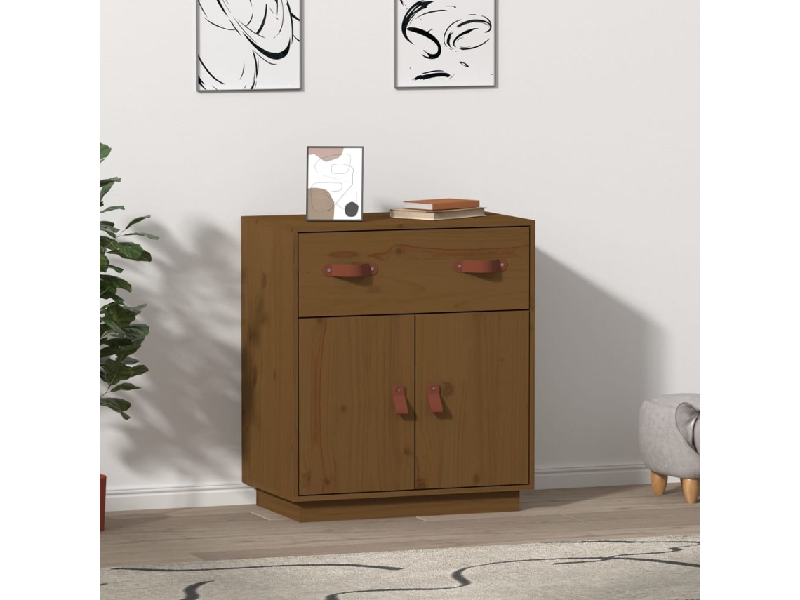Aparador De Madera Maciza De Pino Marrón Miel 65,5x40x75 Cm