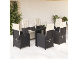 Juego de comedor de jardín de 7 piezas con cojines, mimbre sintético negro, DKD Home Decor