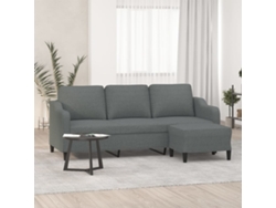 Sofá De 3 Plazas | Sofá De Salón | Sofá De Descanso Con Taburete De Tela Gris Oscuro 180 Cm