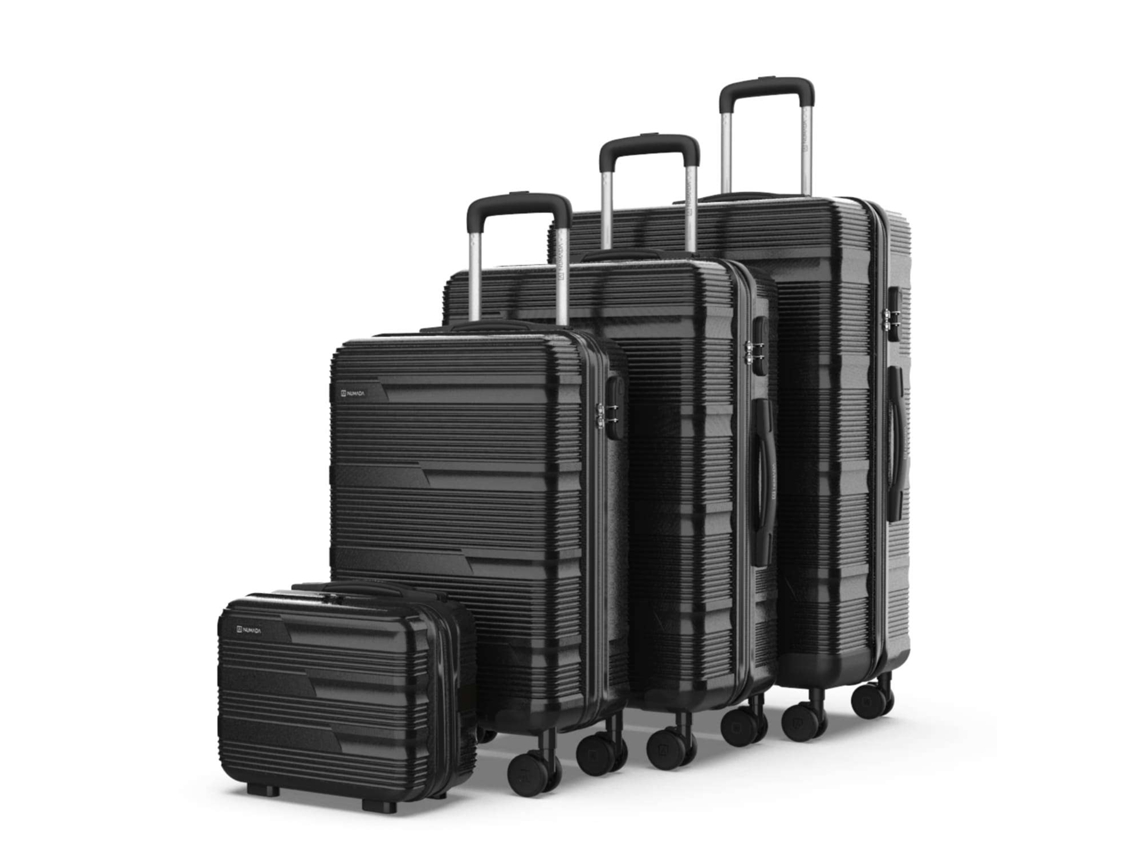 Juego De Maletas Negro Numada Upfly T10 4 Pzs Abs. Maleta Cabina 55x40x20, Maleta Mediana 60l, Maleta Grande 78l Y Neceser