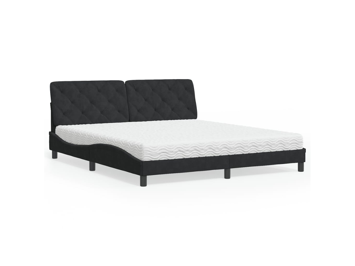Cama Con Colchón Terciopelo Negro 180x200 Cm