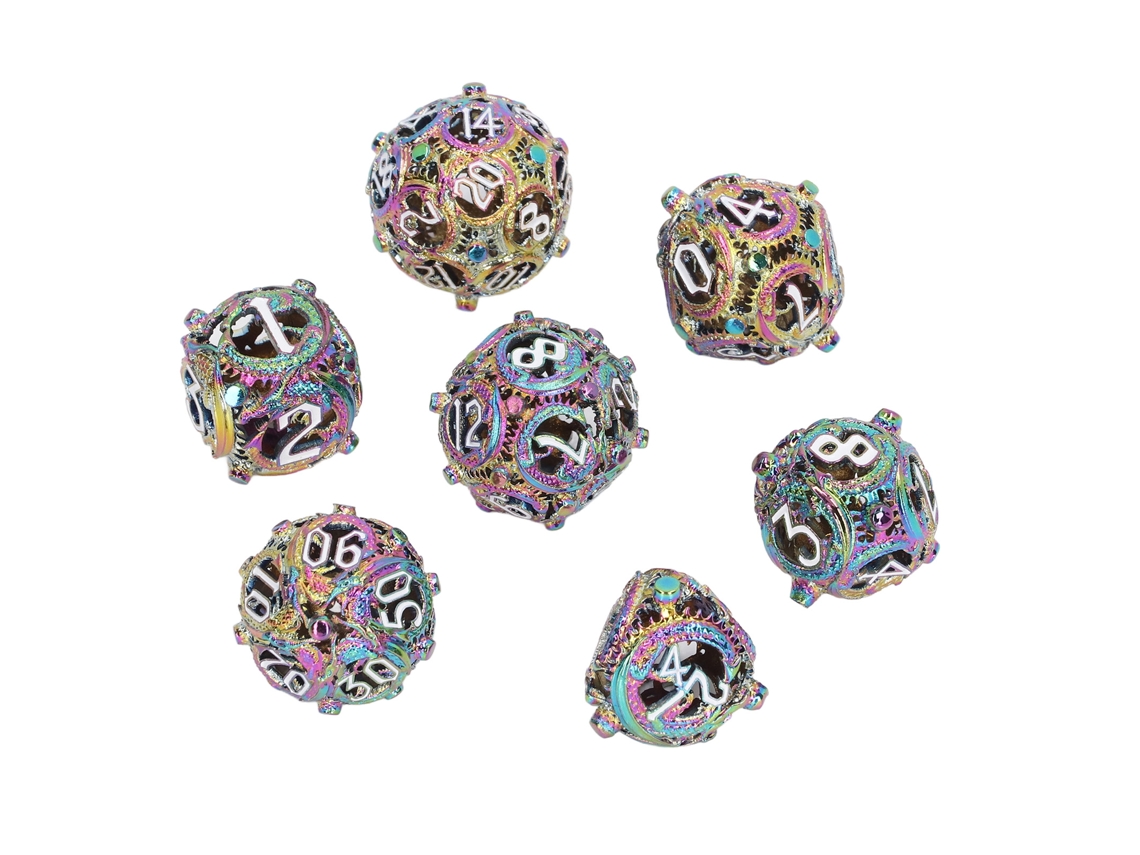 2026-set De 7 Dados Huecos De Cobre Metal Balanceados Grabados Poliedricos Portátiles Para Juegos De Mesa Coloridos