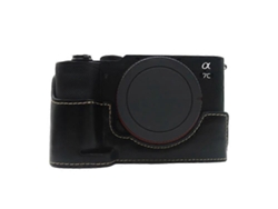 Estuche de piel sintética para cámara compatible con Sony Alpha 7c, con parte inferior protectora y diseño de apertura para batería Facpoet