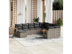 Conjunto de sofá de jardín de 10 piezas con cojines, ratán gris, DKD Home Decor