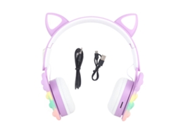 Auriculares Inalámbricos Bluetooth De Moda Con Orejas De Gato Iluminadas Para Teléfonos Móviles, Ordenadores Y Tabletas - Morado