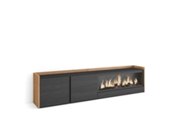 Mueble Tv, Televisión, 212x35x50cm, Para Tv Hasta 80", Chimenea Eléctrica Xxl, Negro Y Roble
