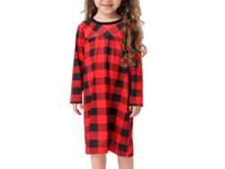 Pijamas Navideños Para Familia Con Estampado De Cuadros Manga Larga Suelta Sin Pelusas Set Coordinado Niño Niña Mascota Rojo 3-4a