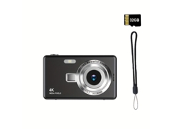 Cámara digital portátil 4K HD con enfoque automático, tarjeta de memoria de 32 GB y luz de relleno Cuich (negra)