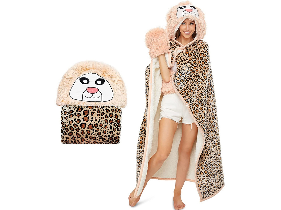 Manta Con Capucha, Manta De Felpa Usable, Manta De Capa Cálida Unisex (estampado De Leopardo) Cuich