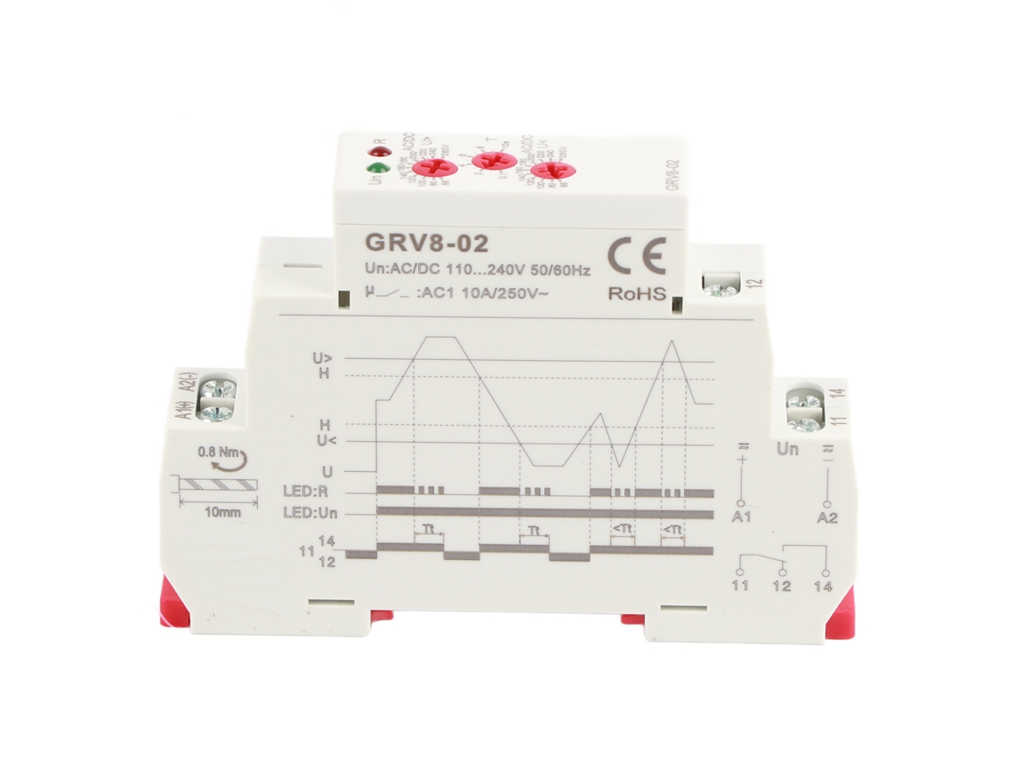 Grv8-02 Relé Monofásico De Control Y Monitorización De Tensión Con Protección Contra Sobretensiones