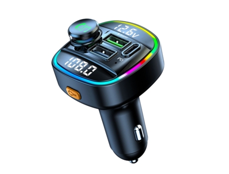 Transmisor FM inalámbrico Bluetooth Reproductor de MP3 para coche 3.1A Usb Type-C Carregador Rápido CZ-MP3-07 Negro PETHUEL