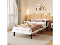 Cama Infantil Individual De 90x200 Cm, Madera Maciza, Con Barandillas De Seguridad, Madera De Pino, Para Habitación Infantil, Color Blanco