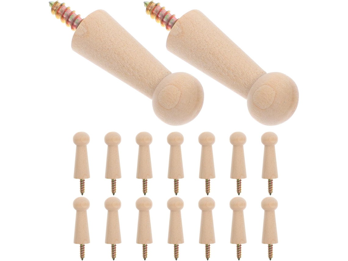 16 Ganchos Pared Madera Maciza Atornillables Colgar Sombreros Acabado Natural Dimensiones Organizar Abrigos
