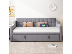 Sofá cama 2 en 1 90/180 cm Cama multifuncional con enchufe y almacenaje integrado Gris Mobrio