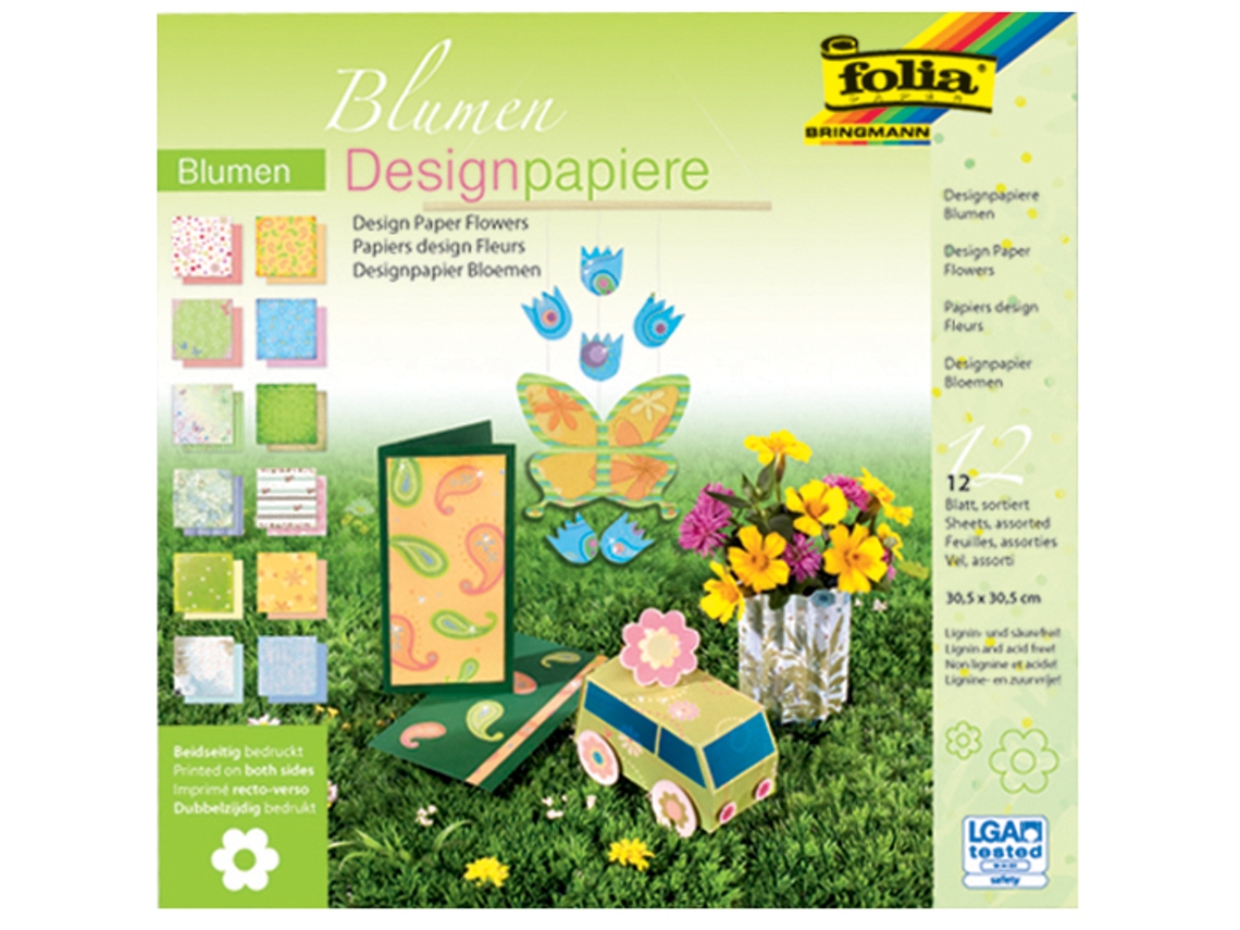 Bloc de Papel con Diseño FOLIA Flores 305 X 305 Mm 12 Hojas