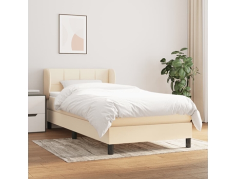 vidaXL Cama con somier y colchón 90x200 cm tela color crema