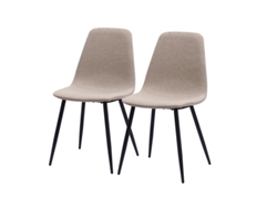 Juego De 2 Sillas De Comedor Minimalistas En Tela Beige Claro Y Metal.