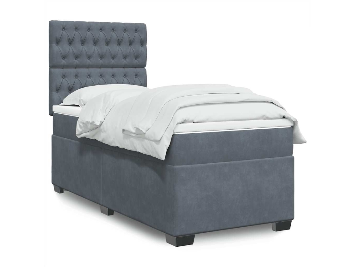 Cama Box Spring Con Colchón Terciopelo Gris Oscuro 90x190 Cm