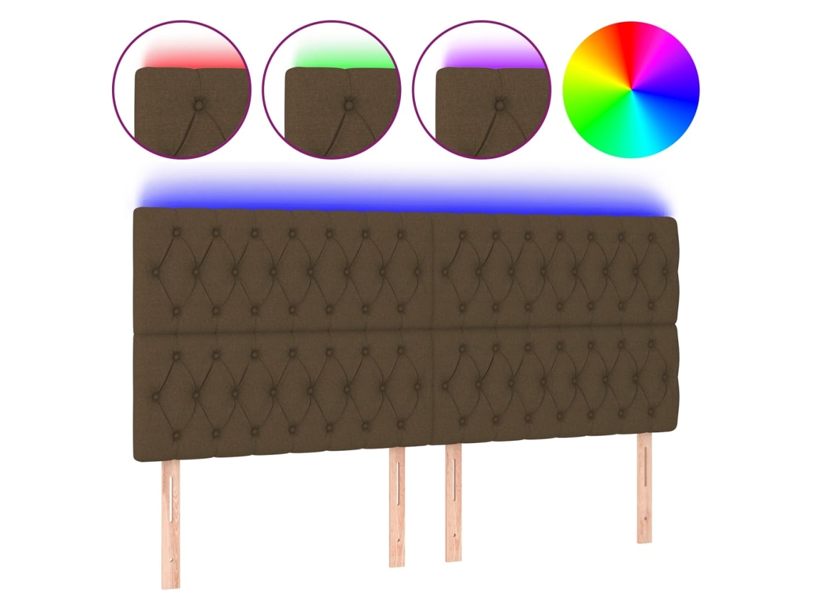 Maison Exclusive - Cabecero Con Luces Led Tela Marrón Oscuro 180x7x118/128 Cm
