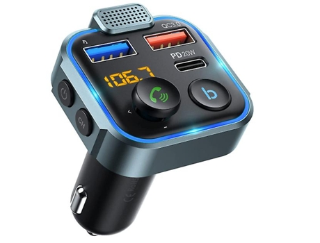 Transmisor Fm Bluetooth para Coche Adaptador de Radio Fm Inalámbrico Bluetooth 5.0 con 2 Puertos Usb Qc3.0Type-C Pd 20W Kit de Coche con BISBISOUS