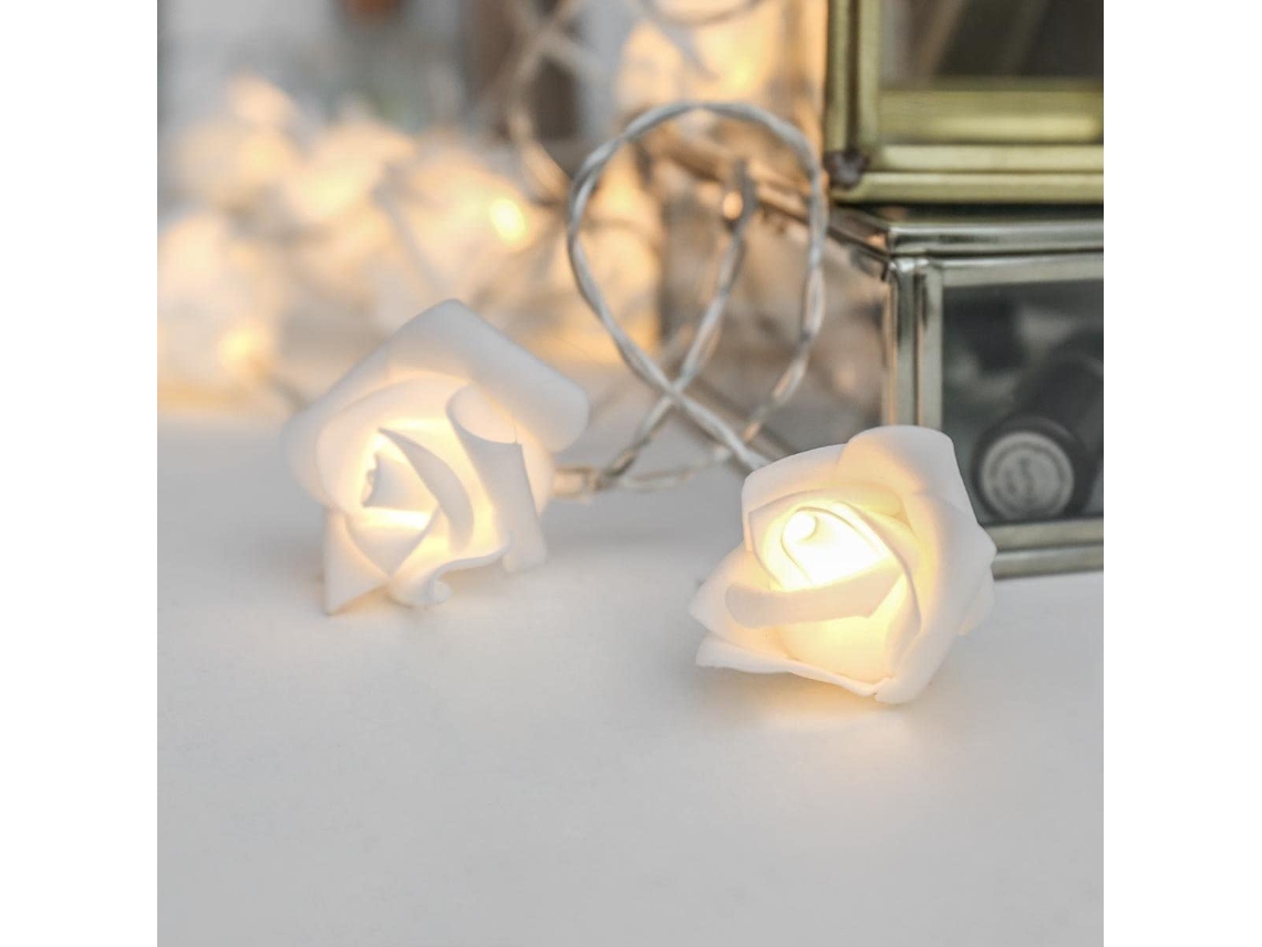 Cadena de Luces LED Rosas, 5M, 20 Rosas Blancas, Decoración de Dormitorio y Boda NEVEANCE