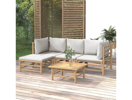 Conjunto 5 de muebles de jardín VIDAXL bambú y cojines gris claro