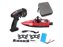 Lancha eléctrica recargable con control remoto y sistema anticolisión, alcance de 80 m, juguete RC para adultos y niños, color rojo.