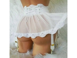 Falda Corta De Encaje Transparente Para Mujer Con Cierre De Cordón Y Tirantes Ajustables Talla Xl Blanco