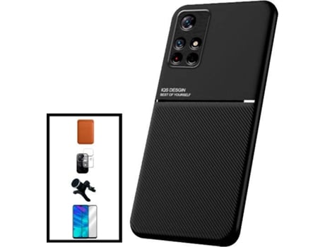 Kit Funda Magnetic Lux, Magnetic Wallet Márron, 5D Full Cover, Protector de Cámara Trasera y Soporte Magnético de Coche Reforzado Xiaomi Poco M4 Pr...