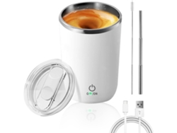 Taza automezcladora, taza eléctrica portátil para mezclar café de 350 ml, taza de viaje de acero inoxidable (blanca)