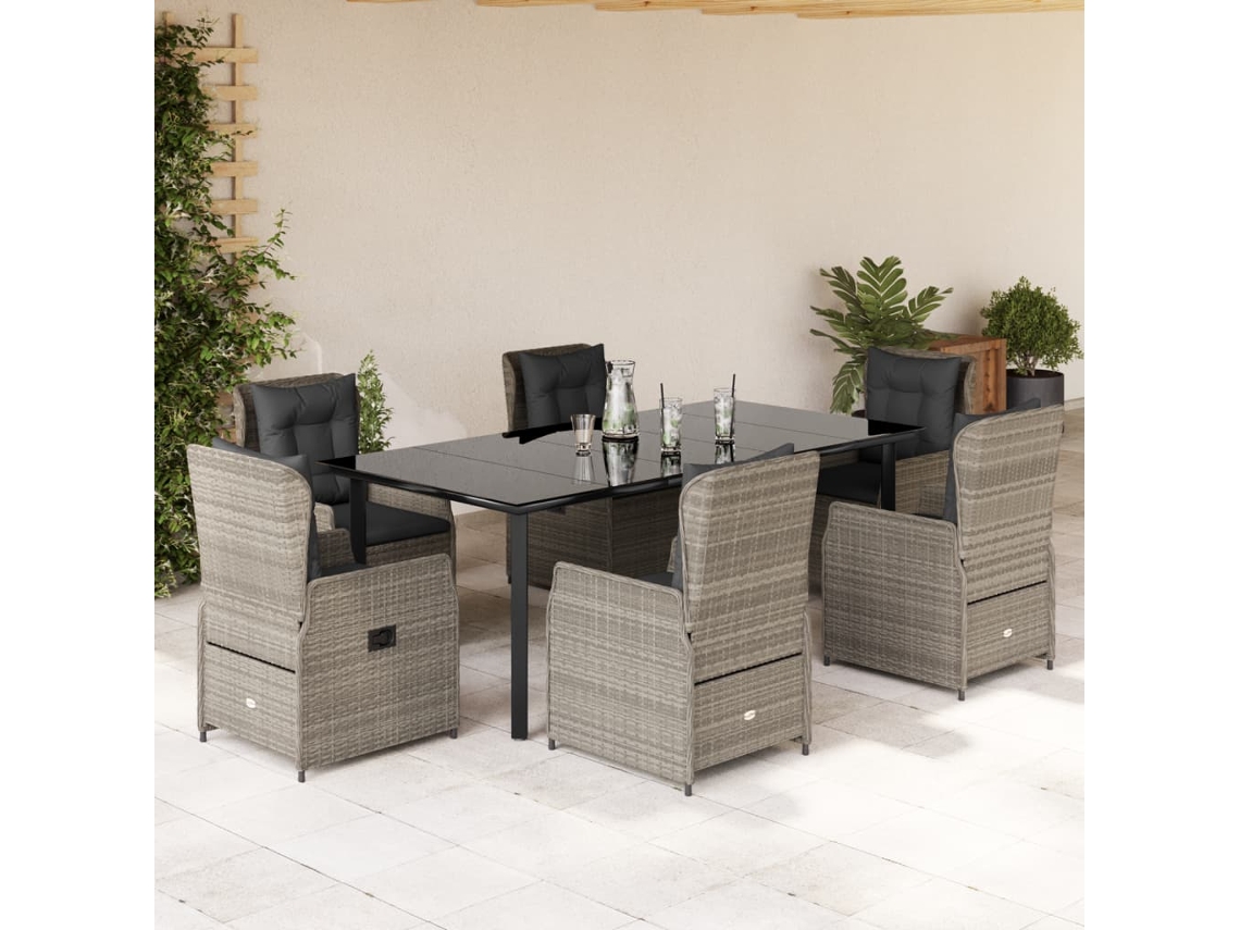 Juego de comedor de jardín de 7 piezas con cojines de mimbre gris claro de DKD Home Decor