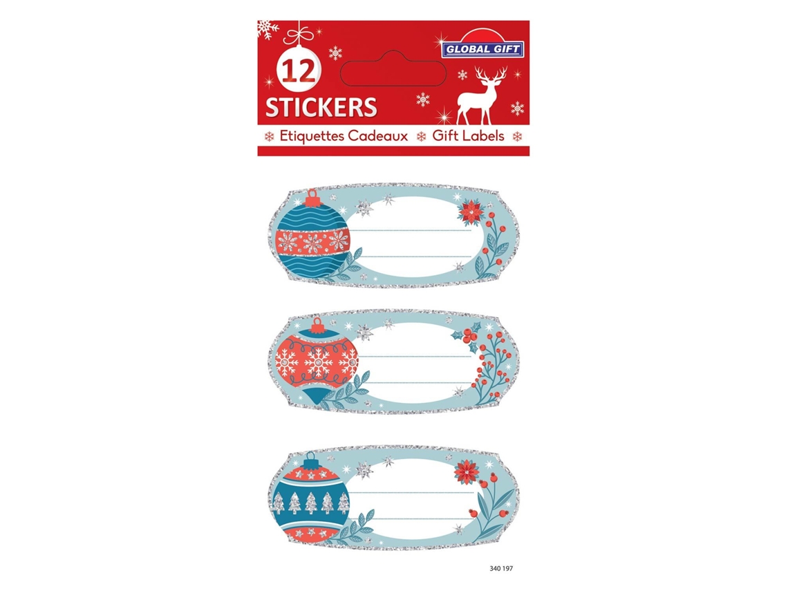 12 Pegatinas GLOBAL GIFT de Navidad - Bolas de Navidad