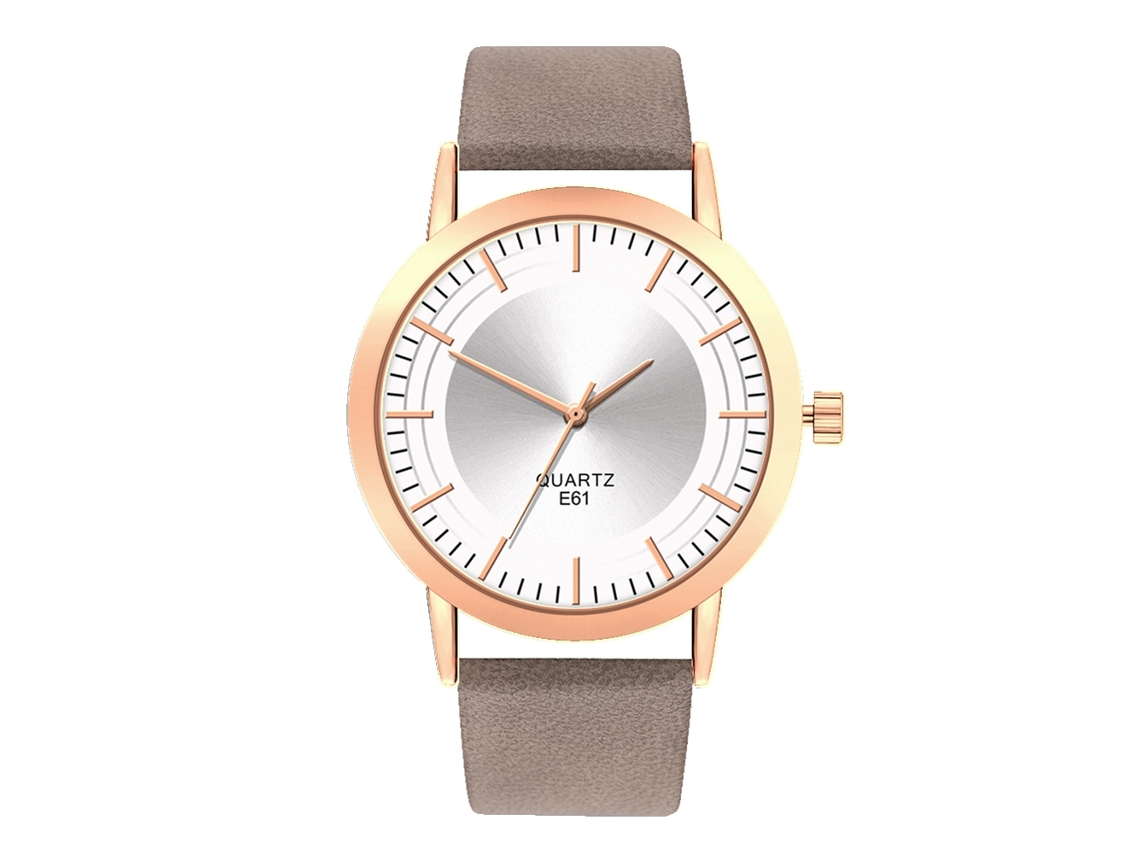 Elegante Reloj De Pulsera Unisex De Cuarzo Con Esfera Redonda Y Correa De Pu Gris.