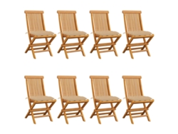 Sillas de jardín DKD Home Decor de 8 piezas con cojines beige, teca maciza