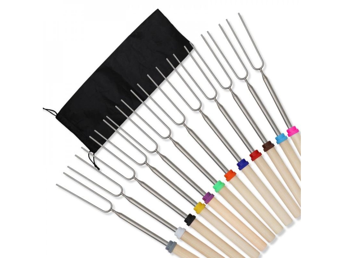 Rebe - Brochetas extensibles de acero inoxidable para barbacoas, acampadas y parrilladas, juego de 8 piezas.