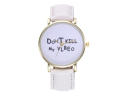 Reloj De Cuarzo Unisex Con Correa De Cuero Pu Patrón De Letras Zhoulianfa (blanco)